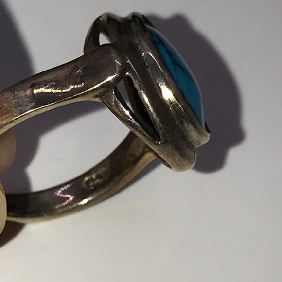 Oval Turquoise and Silver Ring, Size 7 - Picture 5 of 6